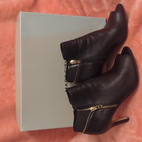 Marc Fisher Black Leather Peep Toe Bootie - Picture 3 of 8